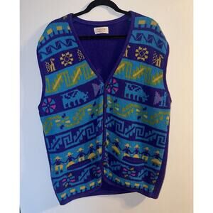 Rare VINTAGE Wool Vest Colorful Made In Italy United Colors Of Benetton Inca XL